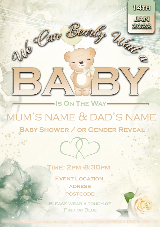 Sage, Cream & White Gender Reveal Invitation